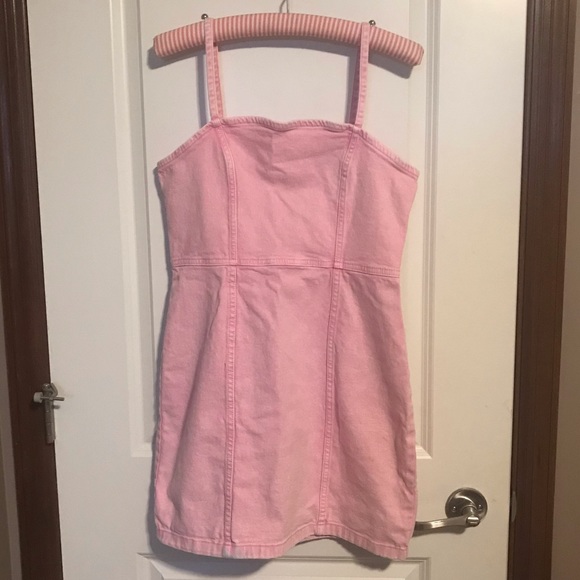 h&m pink denim dress